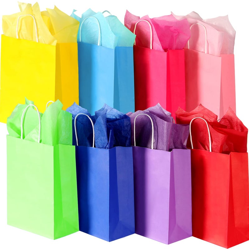 BLEWINDZ 32Pcs 106 Medium Gift Bags with Tissues Paper Party Favor Bags with Handles Rainbow Goodie Bag for Birthday Wedding Party Supplies